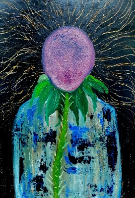 Garden King, 2023, öljy mdf-levylle, 70 x 50 cm